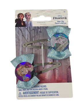 Frozen II Elsa Hair Clips 2 Pack Girls Glitter Bow Clips NWT
